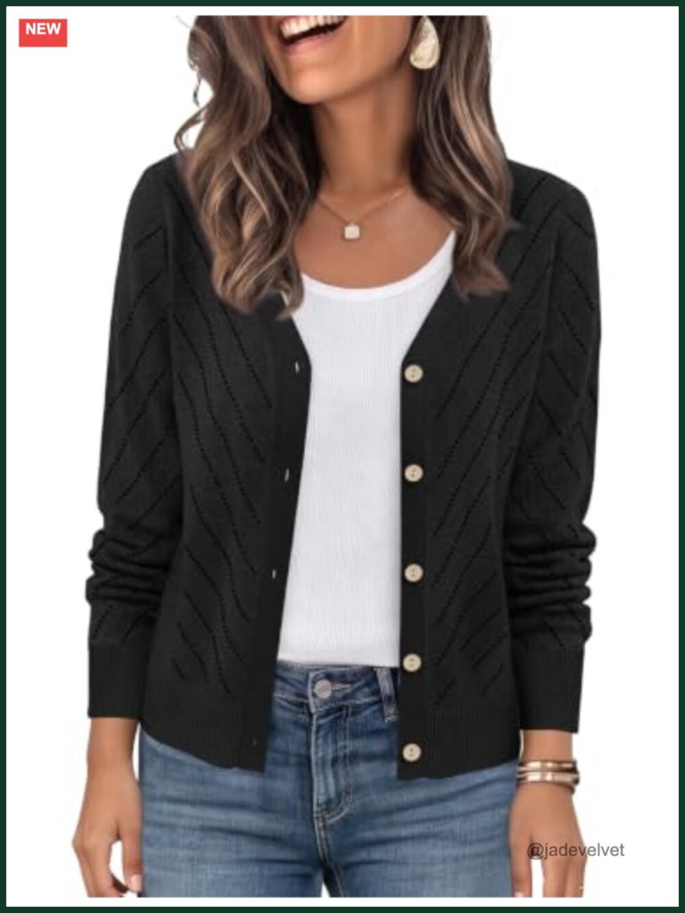 Lightweight Long Sleeve V-Neck Knit Cardigan Sweater for Women Hollow-Out Eyelet